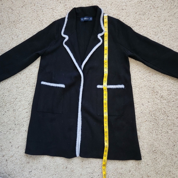 Zara Knit Open Front Cardigan Black w/ Contrast Piping Womens Size S - Picture 7 of 8